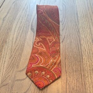 Brioni Paisley Silk Tie in Orange and Gold Accents